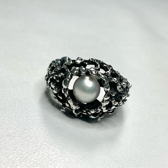 Vintage Pearl Sterling Silver Quality Cast Ring SZ 7 - Picture 3 of 8